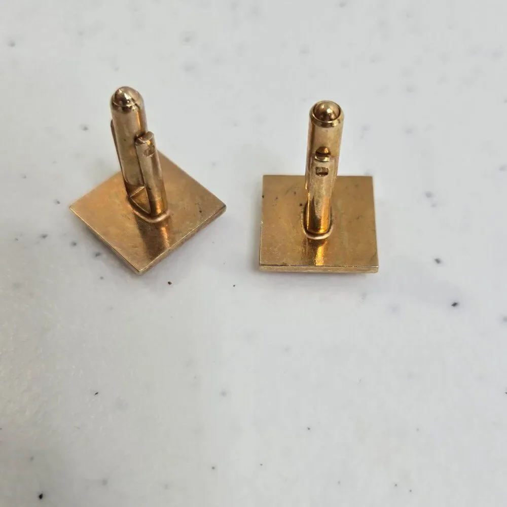 Hickok Cufflinks Gold Tone Geometric Square Stripe Vintage MCM Art Deco Look